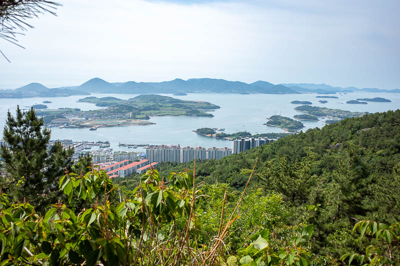 Korea-Yeosu-Hiking-Gubongsan - A view back down to the starting point of the various golf course islands. I will say view lots of times today.