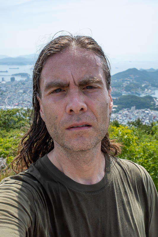 Korea-Yeosu-Hiking-Gubongsan - Yes, Standing on the summit marker I celebrated with a selfie.