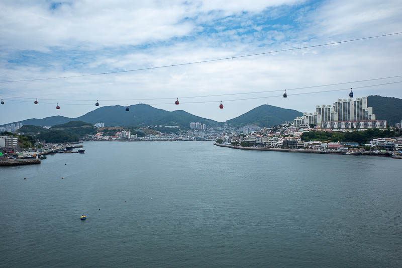 Korea-Yeosu-Odongdo-Bridge - View of cable car and city. Not a lot of breeze today.
