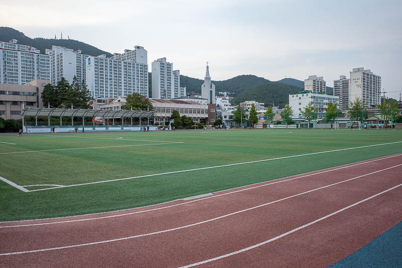 Korea-Yeosu-Food - Some time later and I am doing a few laps of the running track. This is actually the local university, very small. But it is open for old people to en