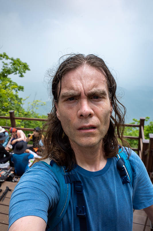 Korea-Seoul-Hiking-Yongmunsan - Head shot. I have a dead bug on my nose. He died from sunscreen intoxication. I firmly believe sunscreen is killing me.