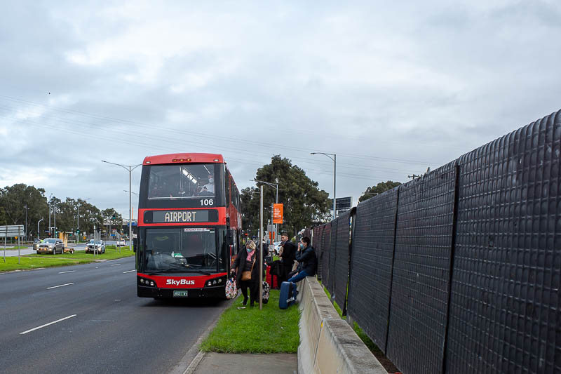Singapore-Melbourne-Airport - The skybus made a horrible crunch noise, and rolled to a halt, on a highway off ramp near the Costco in Melbourne. It was a dangerous spot. The driver