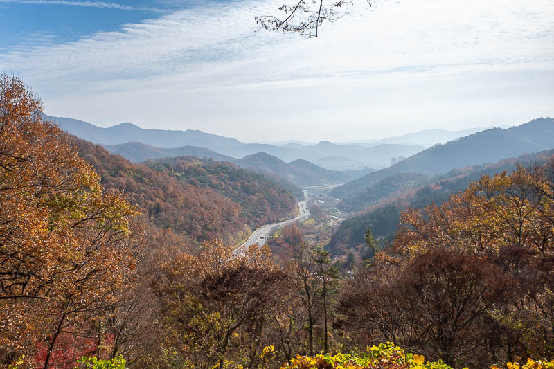 Korea-Gwangju-Hwasun - The view from the top of the road was great. That is the freeway down there that came out of a tunnel.