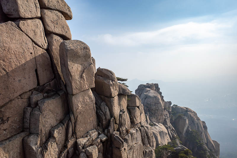 Korea-Seoul-Hiking-Dobongsan - Some great rocky views, although Seoul was mostly covered in pollution haze. The hand rail sections extend for a few hundred metres, and often you are