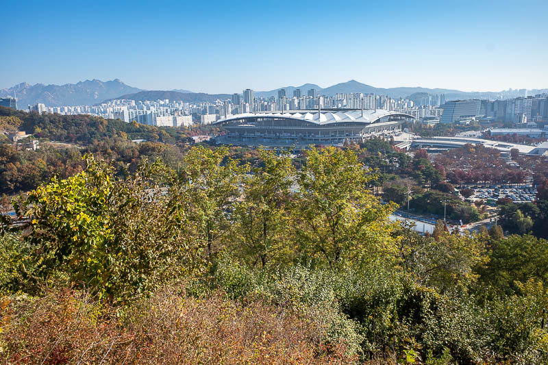 Korea twice in one year - November 2022 - Looking back at the world cup stadium, and Bukhansan mountains on the left. Still relatively clear today, but not as clear as yesterday. However on so