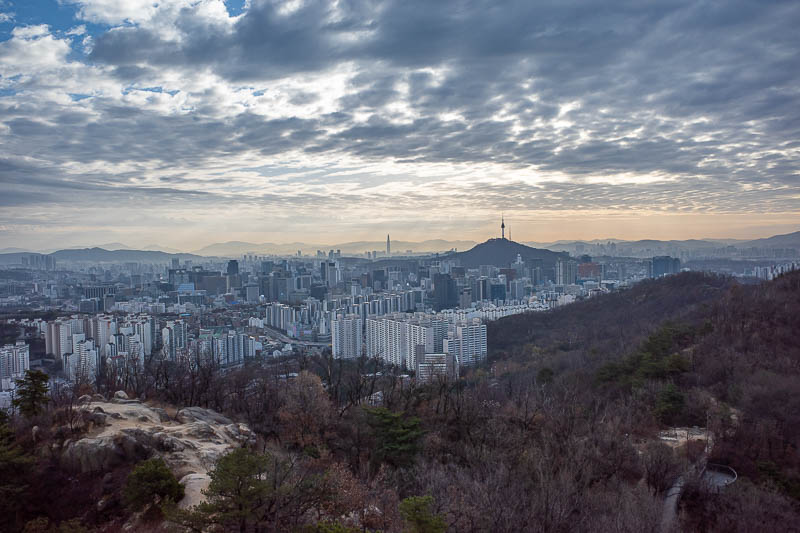 Korea-Seoul-Hiking-Ansan - Second view of similar view of Seoul tower. Clouds were better in first view.