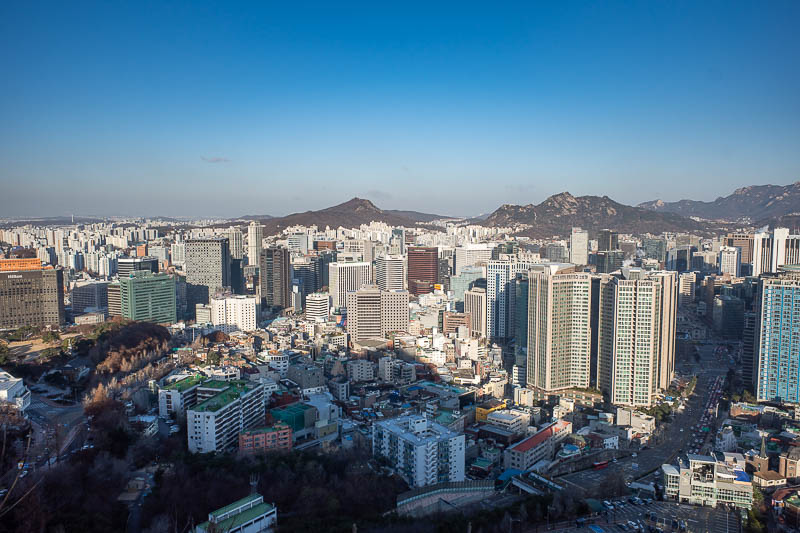 Korea-Seoul-Gyeongbokgung-Palace - I started my way up the very familiar phallic Seoul tower to check out the early freezing view on a very clear freezing day. Here is the low down view