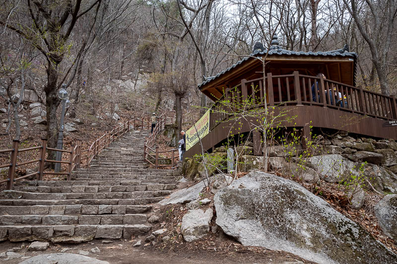 More of the same of Korea - March and April 2024 - There are many rest areas on this staircase. A lot of people just come up this staircase to go see the Buddha, then back down again. They do not add o