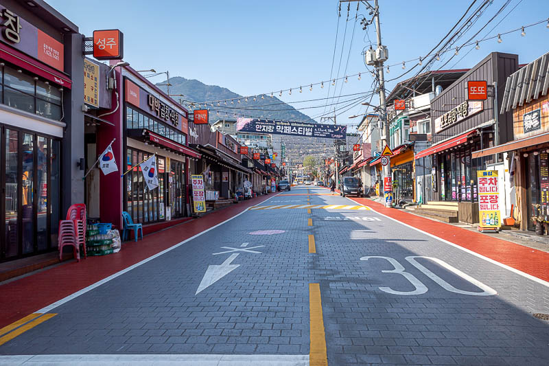 More of the same of Korea - March and April 2024 - The road up to Apsan goes past the street full of 'eat every part of a pig' restaurants. Interestingly, when COVID burst onto the scene in Korea in a 
