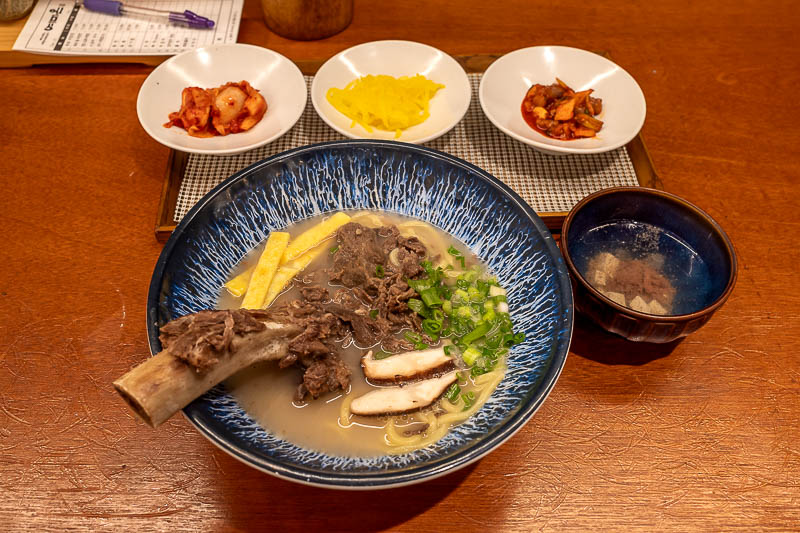 More of the same of Korea - March and April 2024 - Now for my dinner. It looked better in pictures. A noodle soup with a galbi (beef rib) and bonus bulgogi. Pretty flavourless like a lot of Korean food