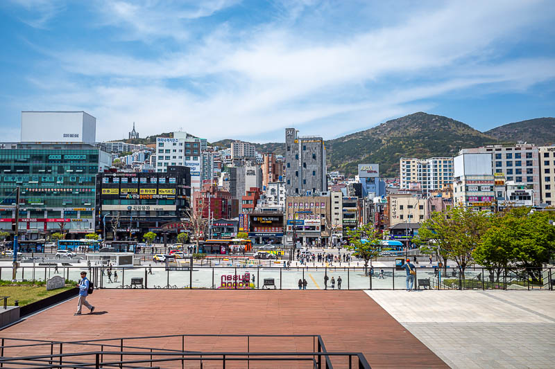 More of the same of Korea - March and April 2024 - Arriving in Busan to blue sky and shops going up hills in every direction.