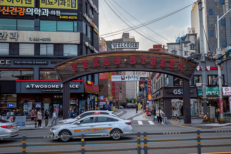 Korea-Busan-Nanpo-Seomyeon - One street over from Shanghai street, Texas street. Comparatively cheap sign.