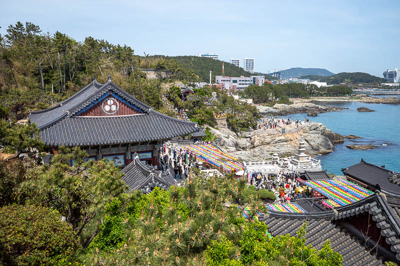 Korea-Busan-Haedong-Temple - I hoped to walk around the coast, but you cannot. This is as far as I could get. There was a loudspeaker announcement in every language that a free lu