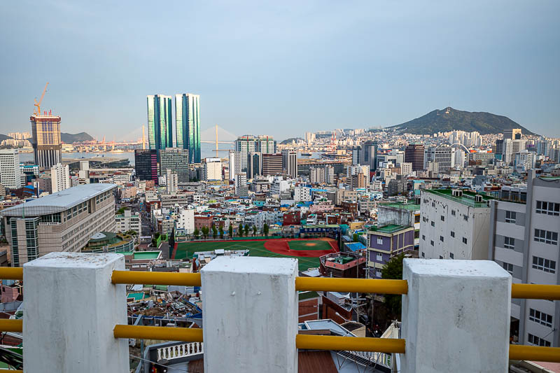 Korea-Busan-Choryang-Bibimbap - Last view shot for today. The big building on the left is a high school. Not the shiny towers, the concrete monolith on the extreme left.