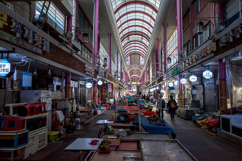 Korea-Busan-Choryang-Bibimbap - The local market was closing. Impressive roof.