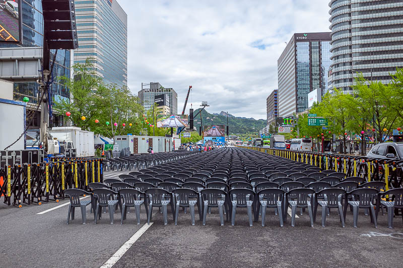 More of the same of Korea - March and April 2024 - But don't worry, the main road is setting up for a protest today. You can see all the hung speaker arrays like you would see at a stadium concert. The