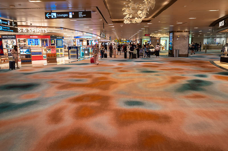 Singapore-Airport-Lounge - I promised a carpet photo, and here it is. Getting a bit old and shabby. The day they replace it all, I will immediately buy a ticket just to see it.
