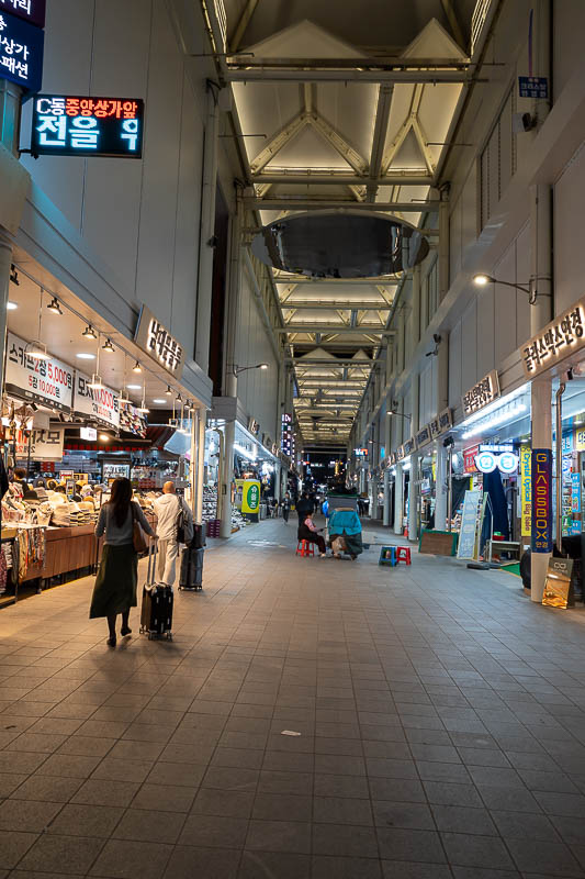 Korea-Seoul-Namdaemun - And finally, the surprise roof, at closing time. I suspect some people do not like that the market has been gentrified for tourists. It is a huge clot