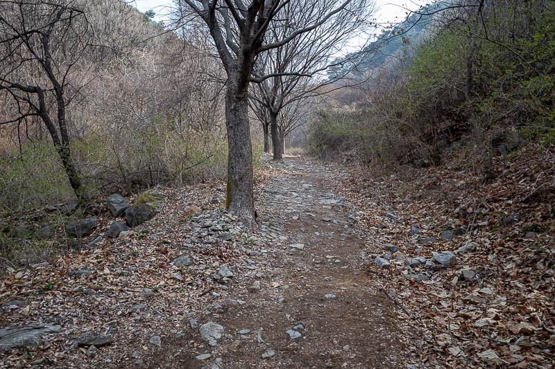 Korea-Seoul-Hiking-Yongmunsan - The trail starts with hessian rugs. But the hessian is now very worn. I recall on a previous visit it was brand new. It is easier to walk on when it i
