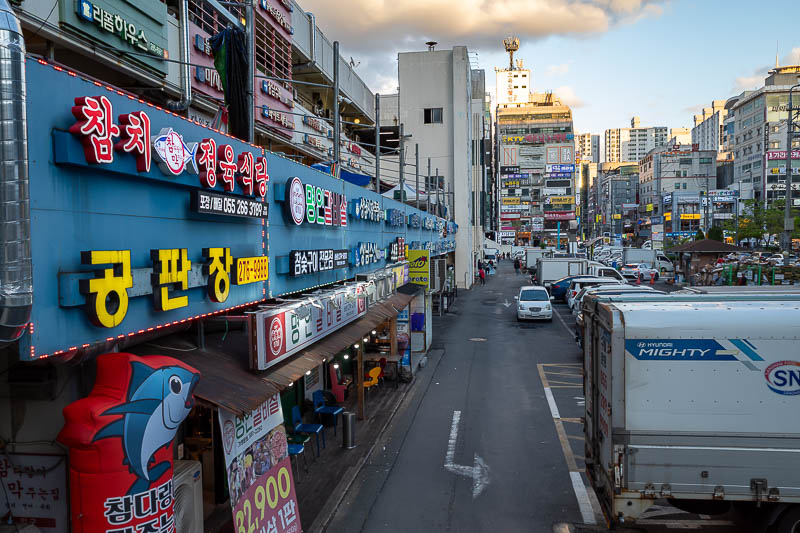 Korea-Changwon-Sangnam-Tofu - However one street over is the Sangnam market. Closing at this time, but large and chaotic.