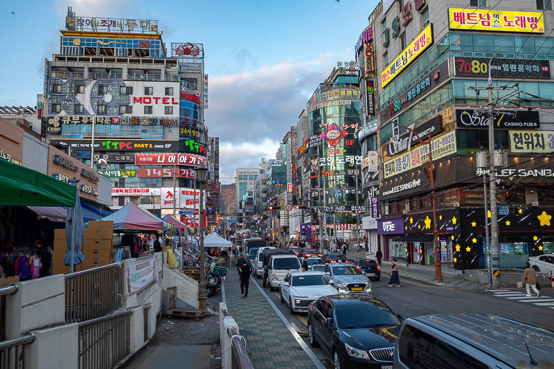 Korea-Changwon-Sangnam-Tofu - The busy area. With less wide footpaths.