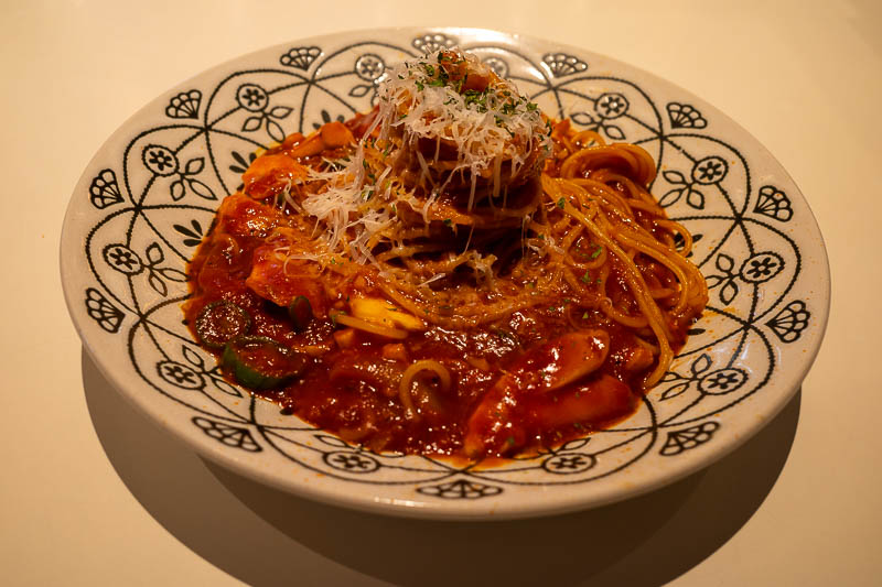 Korea-Changwon-Sangnam-Pasta - For dinner I headed to a pasta chain store, Rolling Pasta, I have been a few times before. Tonight I had the fire chicken, it was indeed quite spicy, 