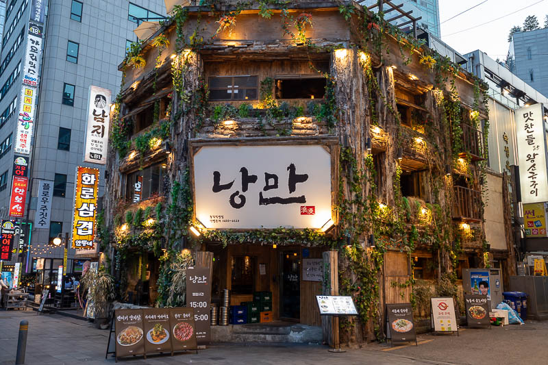 Korea-Seoul-Myeongdong-Cheonggyecheon - On Young Street, all the restaurants are themed, here is treehouse restaurant.