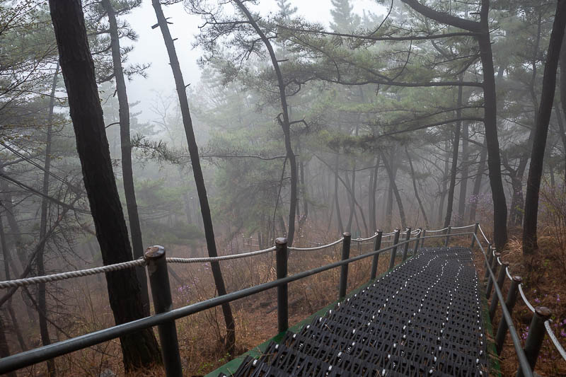 Korea-Daejeon-Hiking-Gyejoksan - Here comes the fog. With stairs.