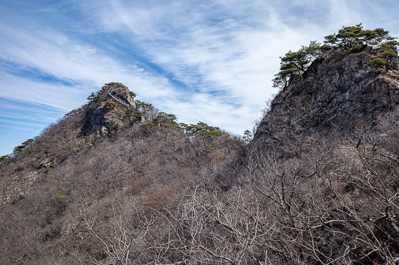 Korea-Daejeon-Hiking-Gyeryongsan - Here you can see some stairs I had come down on the peak on the left.