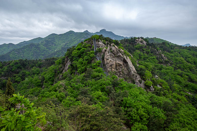 Korea-Seoul-Hiking-Gwanaksan - Some more ridges, with stairs visible, and if you squint, you might see the antennas at the eventual destination.