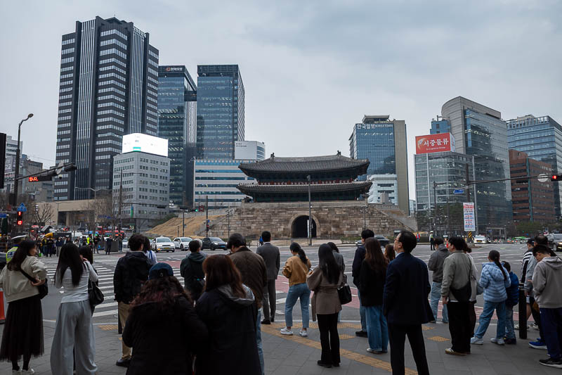 Korea-Seoul-Myeongdong-Bibimbap - There is one of the city gates, you will see it again later from out of my hotel window.