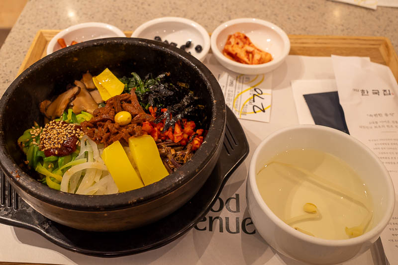 Korea-Seoul-Myeongdong-Bibimbap - Behold the first of many bibimbaps. Pretty ordinary to be honest. The stone bowl was however properly hot, I feel as though the only way they can clea