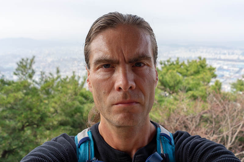 Korea-Daejeon-Hiking-Gyejoksan - I had gone very hard up to the top, you can see I am sweating. It is not cold at all today. Korean people like Japanese people are very concerned if a