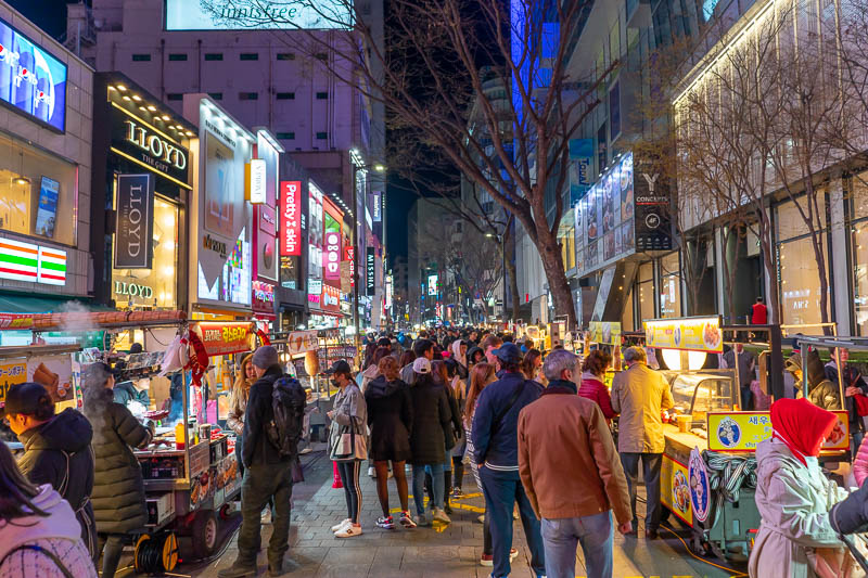 Korea - HK - China - KORKONG! - And as a final photo for the evening, the main food cart street in Myeongdong, at night. It gets dark here later than I thought, its still kind of lig