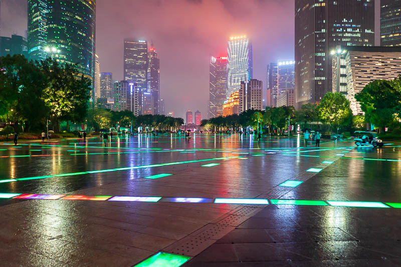 China-Guangzhou-Architecture - Then it rained suddenly, which made the rainbow lights in the ground more appealing for a bonus building photo.