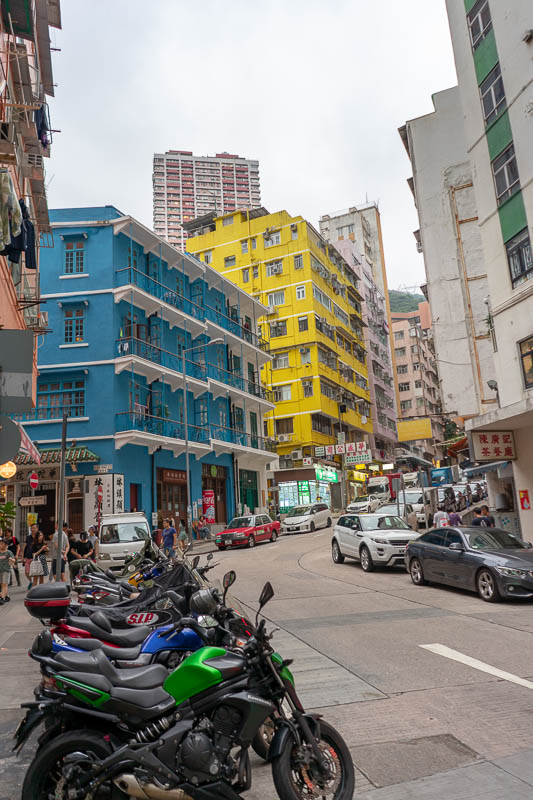 Hong Kong-Causeway Bay-Food - Just a random street corner with some brightly colored apartments.