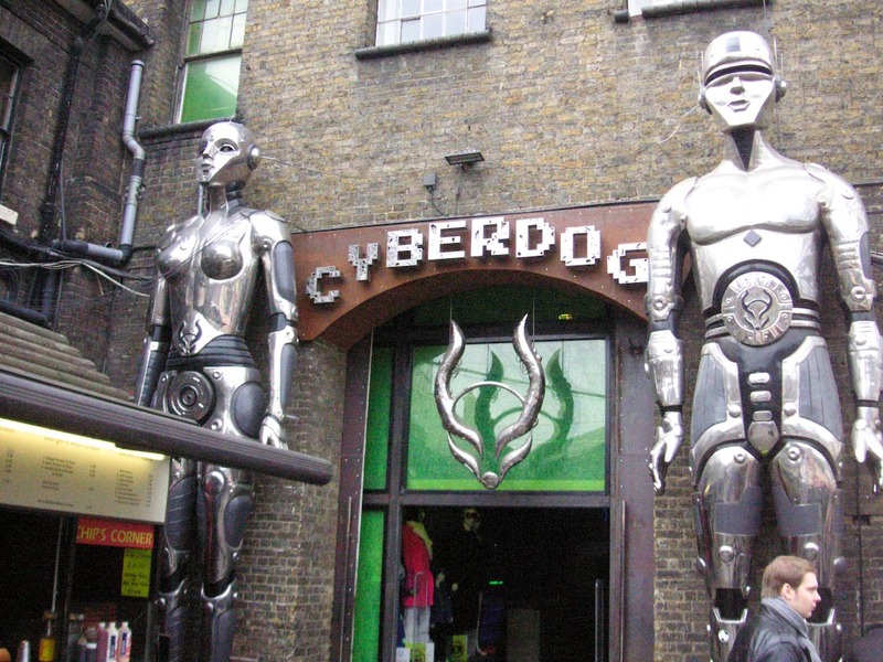 England-London-Hammersmith-Camden - The cyberdog storefront, never before have I seen a store take their image so seriously, I bought a t-shirt with a light up pentagram that spins aroun
