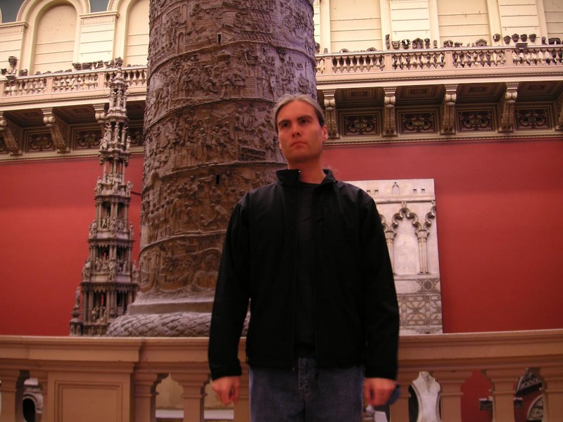 England-London-Victoria Albert Museum - Here I am in front of a huge pillar thing, its 6 stories high, I have no idea how they got some of the stuff into the museum, or how they convinced th