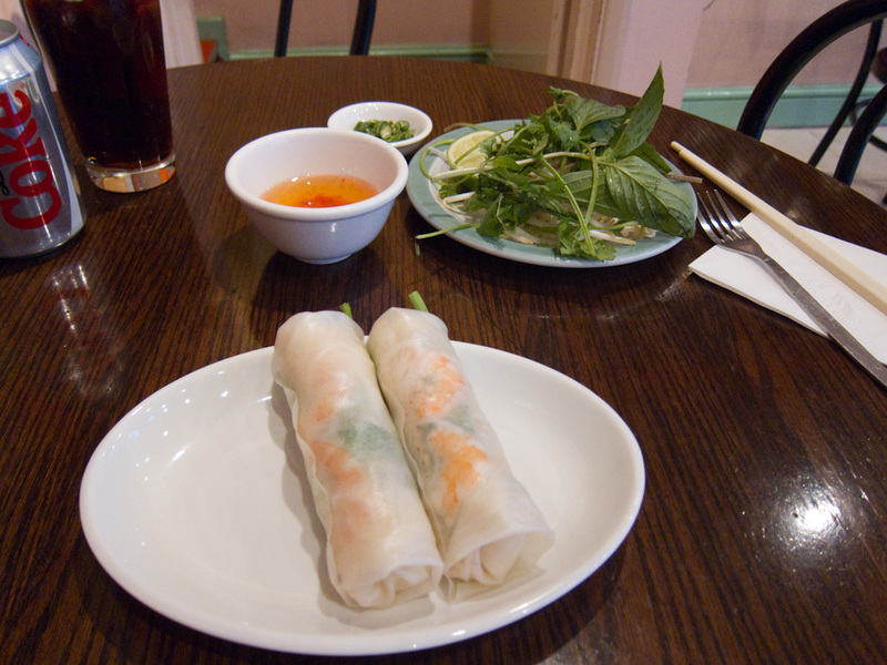 London 3 - June/July 2010 - I settled on a vietnamese place, some cold rolls to start, quite nice.