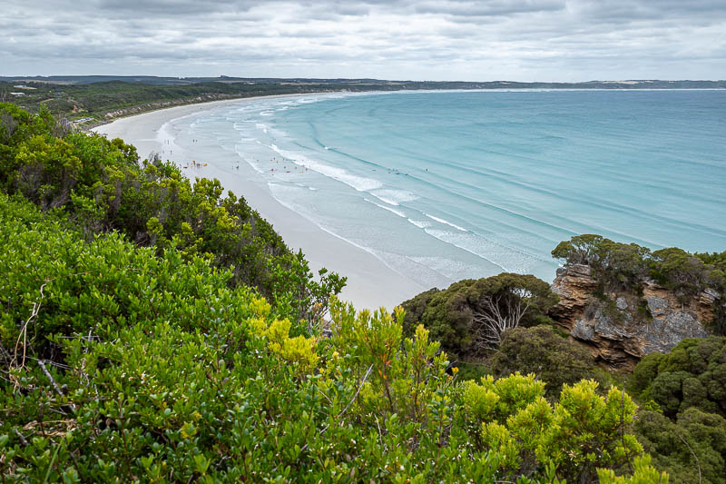  - Here is the main beach at Cape Bridgewater, with children doing surf life saving drills.