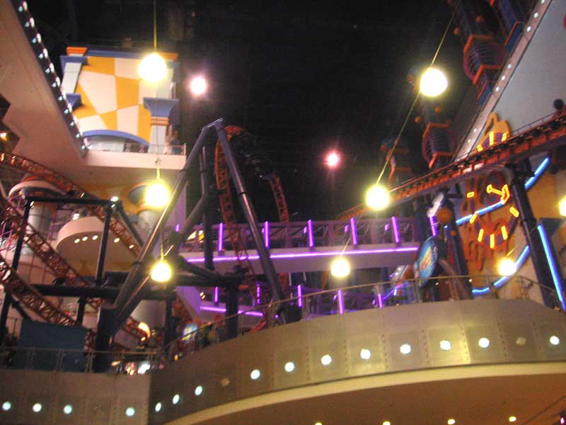 South East Asia December 2005 - Badly lit picture of the indoor rollercoaster, look closely and you can see the carriages at the top of the loop.