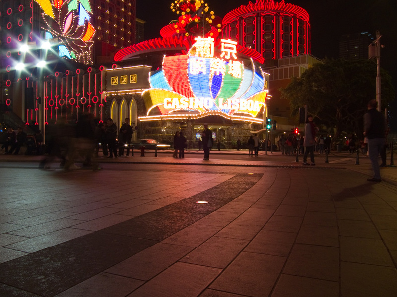 Macau-Casino-Ferry - It finally got dark, heres the grand old casino lisboa, probably the original casino in Macau.