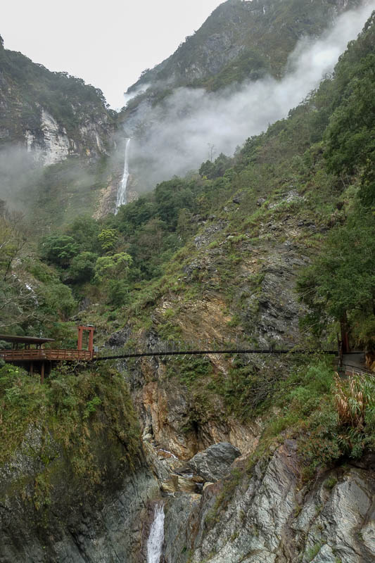 Taiwan-Hualien-Taroko Gorge - Time for a swing bridge near a waterfall, good times.