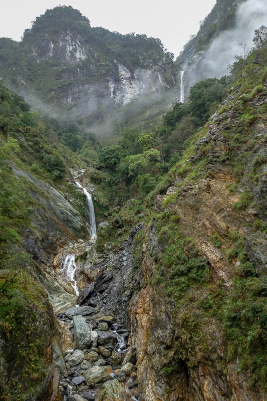 Taiwan-Hualien-Taroko Gorge - View two from bridge, waterfall.