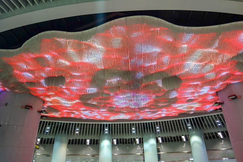 A full lap of Taiwan in March 2017 - On the way home I stood and admired the train station ceiling. Which is made from tubes of glass of varying sizes to give the impression of a topograp