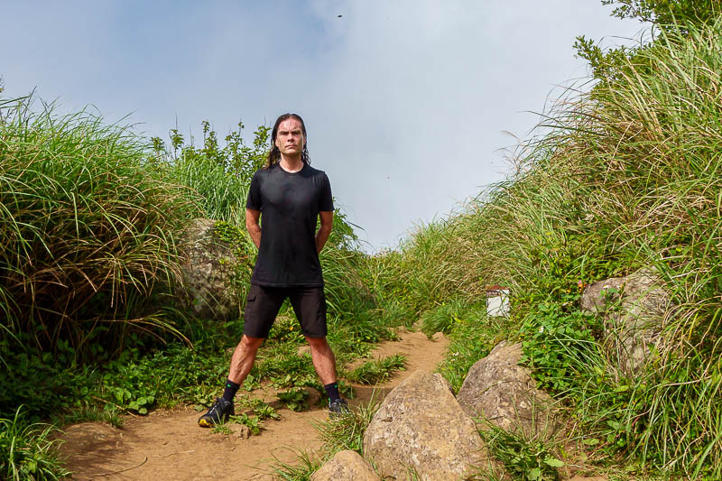 Taiwan-Taipei-Hiking-Datun-Yangmingshan - THE STANCE. As requested by thousands. I look like I am wearing a wet suit. I am not. That is all sweat baby! Zoom in to check out my right nipple, my