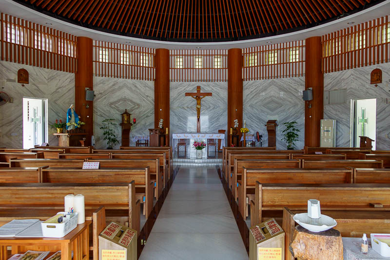 Taiwan-Yilan-Hiking-Marian trail - There is no one at all inside the actual church, just me and my muddy shoes.