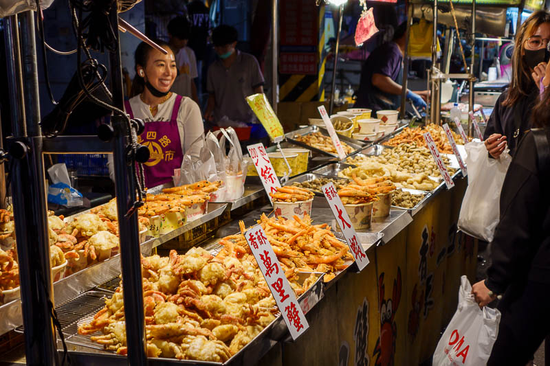 Taiwan-Keelung-Night Market-Pasta - Everything is orange, so I don't know what shes smiling about.
