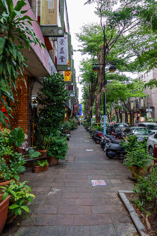 Taiwan for the 5th time - April and May 2023 - Here is a funky cafe street, where everyone has added plants to the footpath, but they have at least left a bit wide enough for pedestrians.