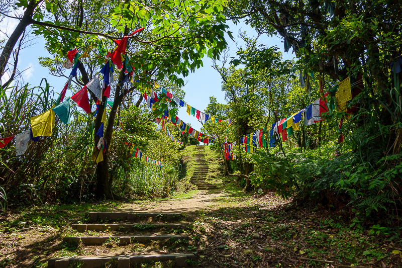 Taiwan-Taipei-Hiking-Dajianshan - Before too long I arrived at the end of the trail, at Sifenweishan. Prayer flags but no temple. There are of course more trails beyond here, but you h